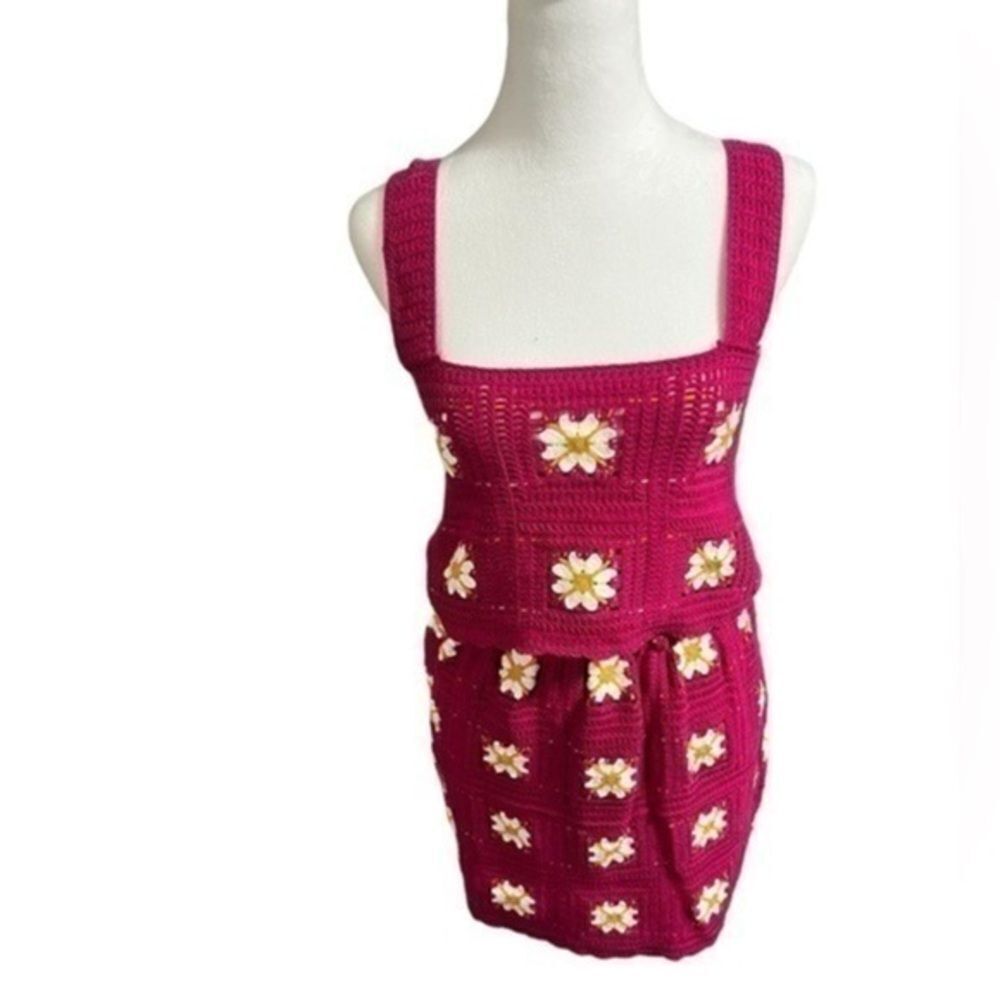 Rebellion pink floral crochet tank and skirt set small nwt